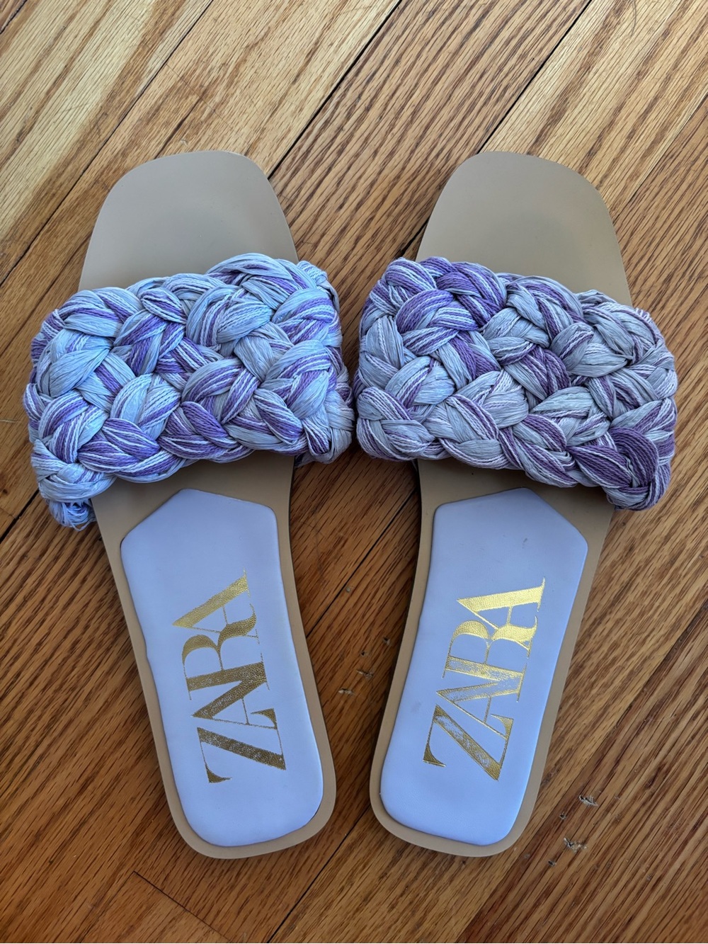 Zara Purple Lilac Raffia Slide Sandals- size 39 - Picture 4 of 7